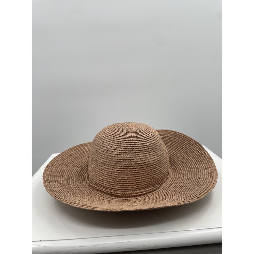 NWT Helen Kaminski Delphina Wide Brim Hat Women's Nougat 100% Raffia Bow Summer